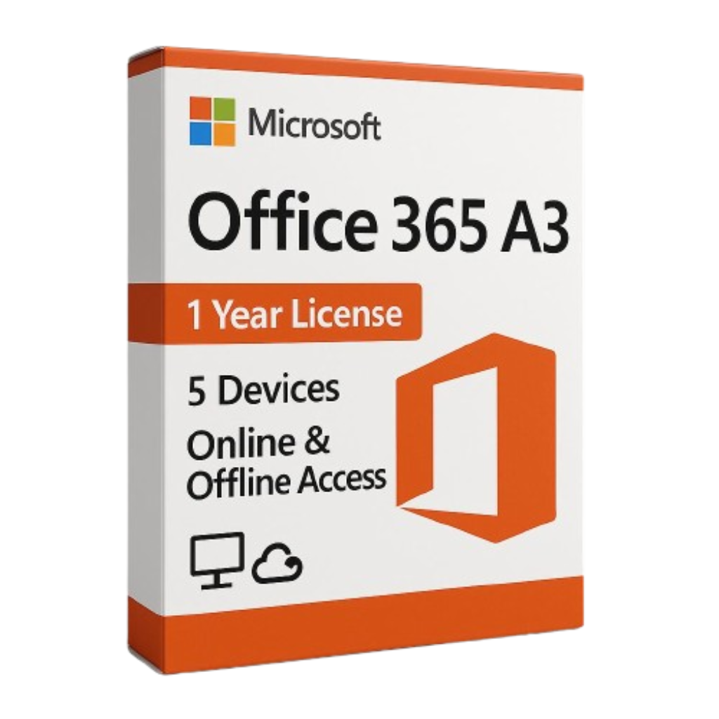 Microsoft Office 365 A3 Account Valid for 5 Devices 1 Year (1 PC or Mac)